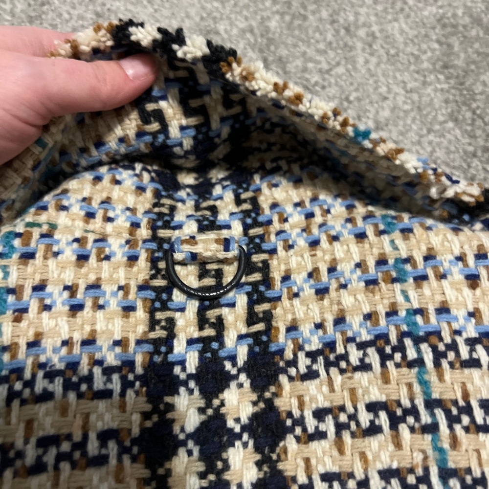 burberry jacket‎ womens 8 tan blue tweed houndstooth blazer quiet luxury classic - Picture 7 of 16